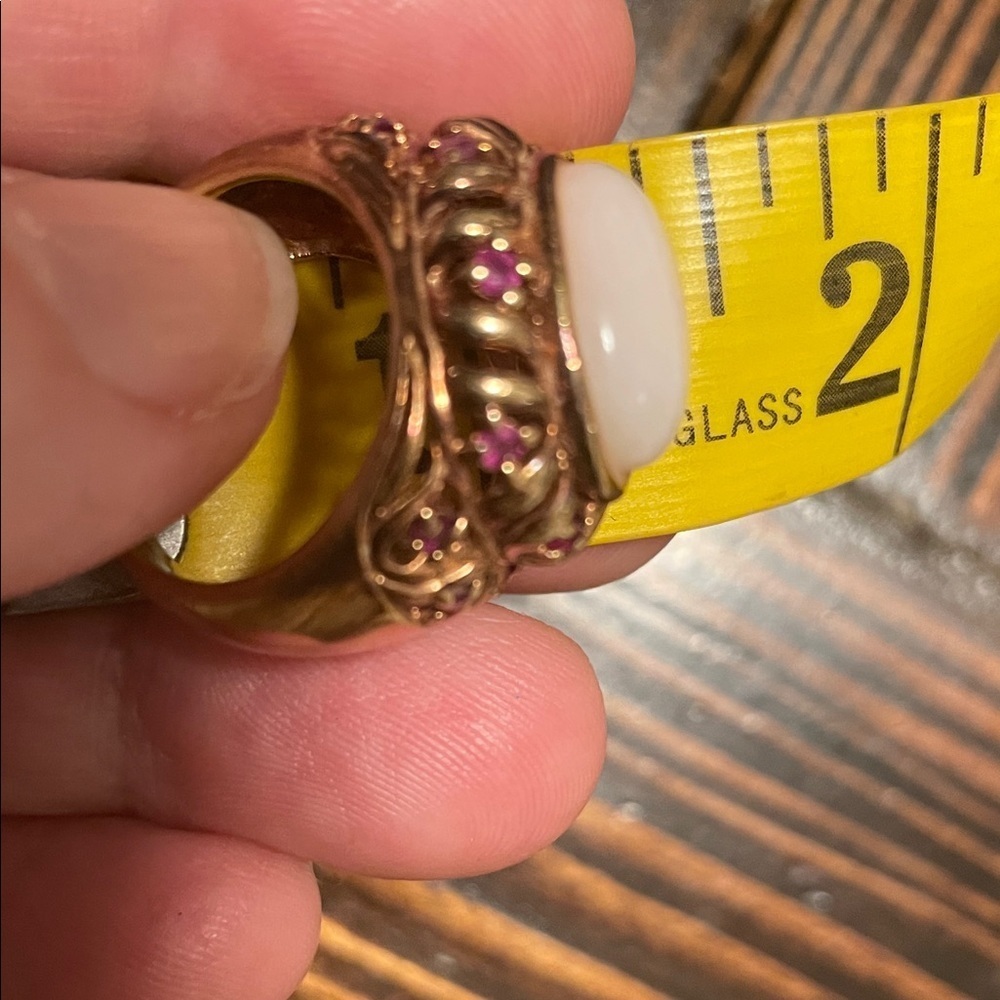 Sterling Silver 18k Rose Gold Vermeil Pink Opal Rubies Size 7 Ring - Picture 7 of 10